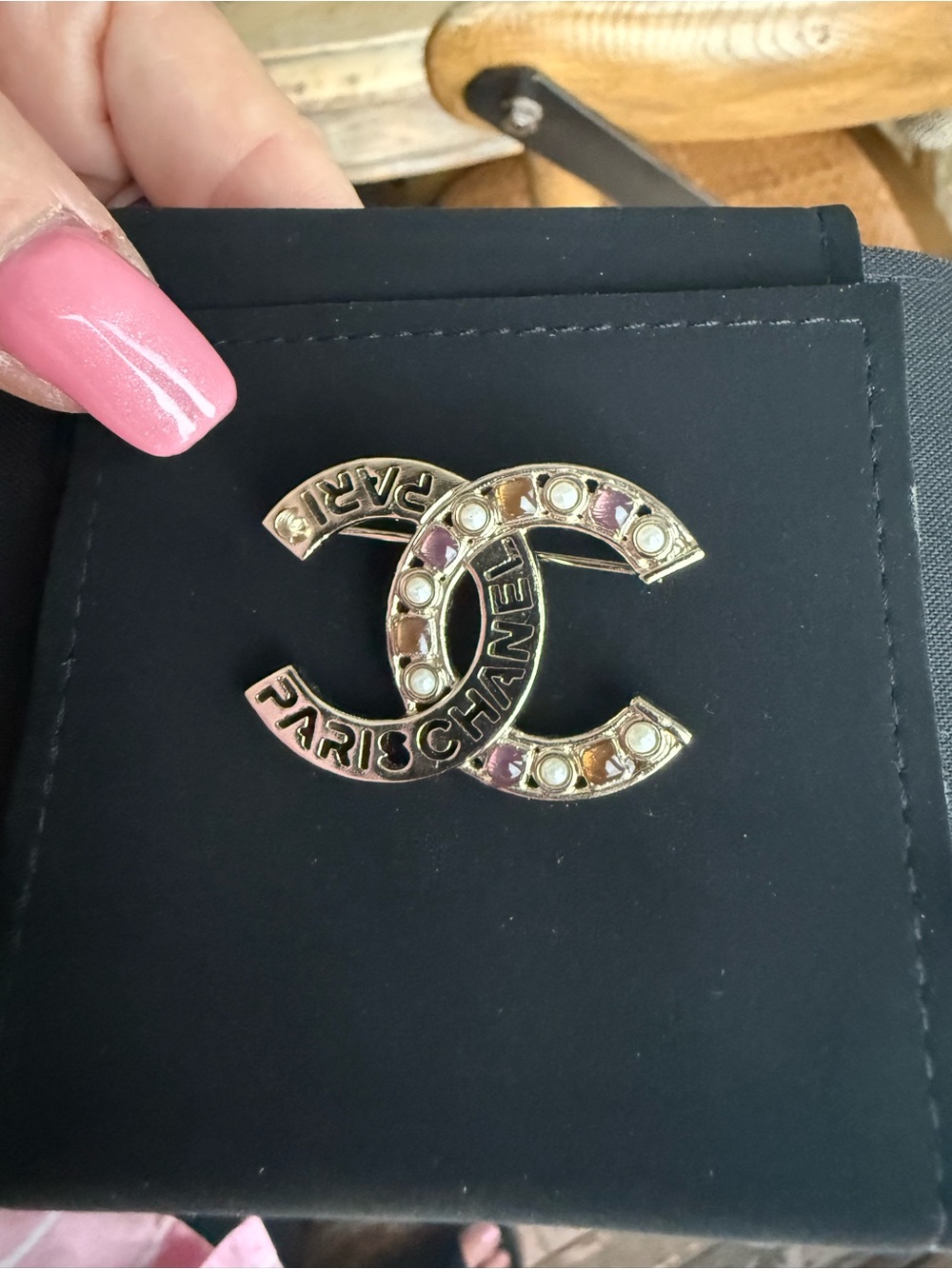 CHANEL Authentic Gold-Tone CC Brooch Pink and Pearl Accents NIB
